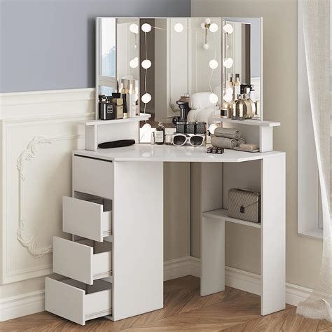 Comprar Corner Makeup Vanity Table With Lighted Mirror 42 Inch White