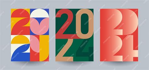 Новый год 2024 года плакаты установлены геометрический логотип 2024 для ...