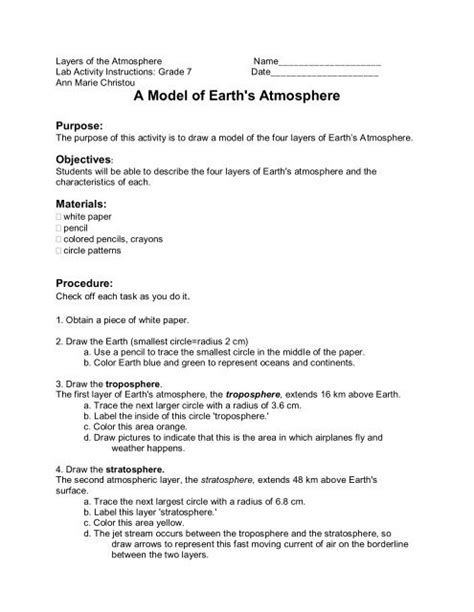 Layers Of The Atmosphere Worksheet Answer Key