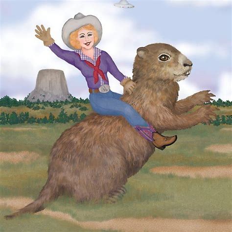 Riding The Giant Groundhog Groundhog Day Original Signed Art Groundhog