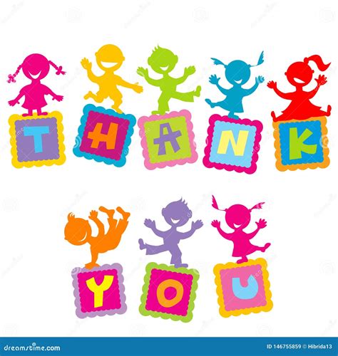 Thank You Card With Cartoon Kids Stock Vector Illustration Of White