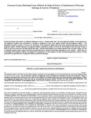 Fillable Online Clermontclerk Clermont County Municipal Court Affidavit