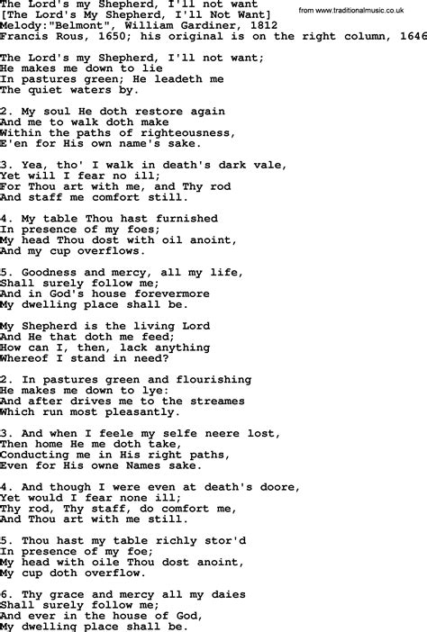 Old English Song Lyrics For The Lord S My Shepherd I Ll Not Want With PDF