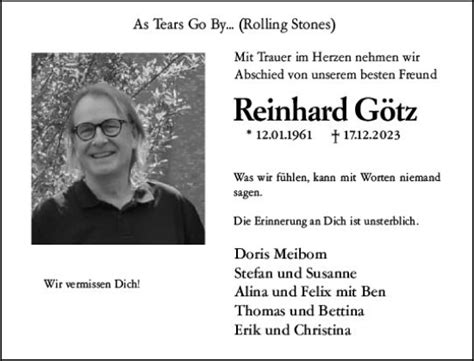 Traueranzeigen von Reinhard Götz vrm trauer de