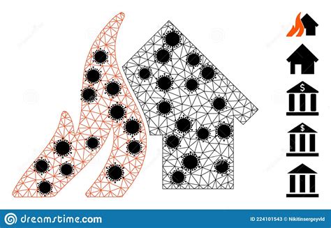 Burn House Triangulated Mesh Pictogram With Infection Parts Stock