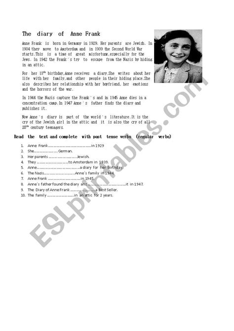 Reading Anne Frank ESL Worksheet By Lilicolo