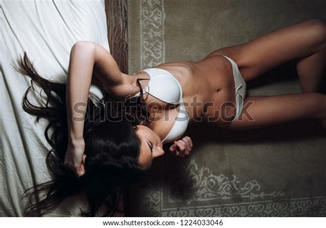Sexy Brunette White Lingeriesexy Girl Bed Stock Photo 1224033046 Shutterstock