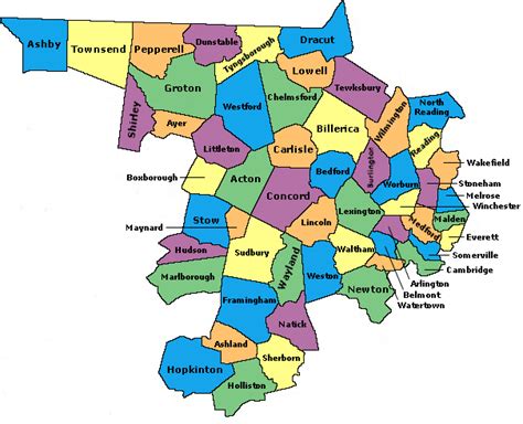 Middlesex County Ma Zip Code Wall Map Basic Style By Marketmaps Mapsales