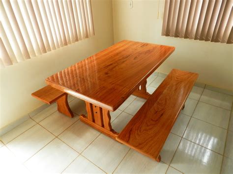 Conjunto Mesa Rustica Madeira Angelim Mtx M Bancos