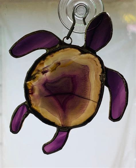 Stained Glass Sea Turtle Sea Turtle Suncatcher Agate And Glass Etsy