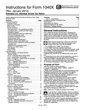 Fillable Online Instruction 1040 X Rev January 2010 Instructions