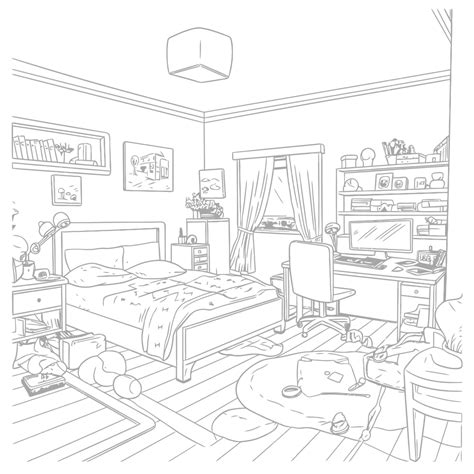 Drawing Of An Adult Bedroom Outline Sketch Vector, Wing Drawing, Bedroom Drawing, Bed Drawing ...