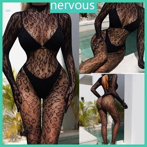 NERV Fishnet Bodysuit Bodystocking Lingerie Women One Pieced Outfit Exotic Lingerie Crotchless
