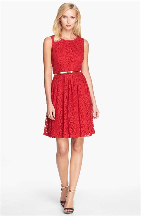 Ellen Tracy Lace Fit Flare Dress In Red Lyst