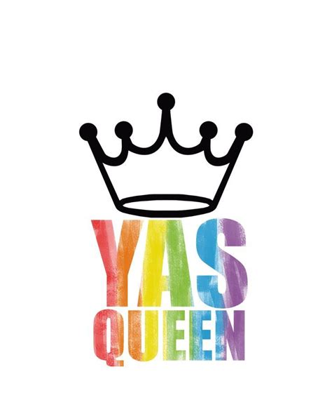 The Words Yas Queen Are Painted In Different Colors And Font On A White