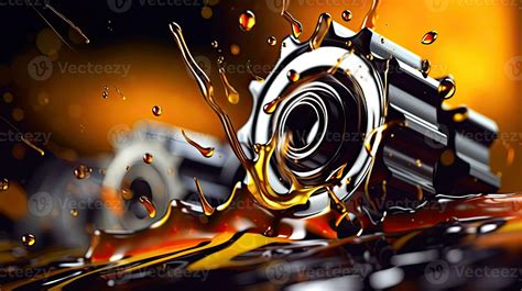 Lubricate Motor Oil And Gears Oil Wave Splashing In Car Engine With Lubricant Oil Concept Of