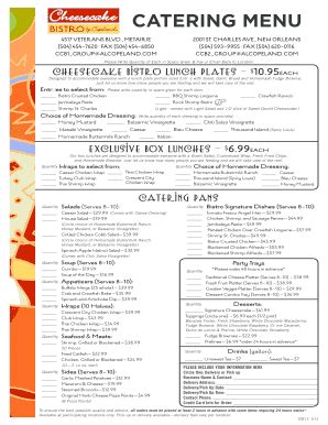 Fillable Online CATERING MENU - Copelands Cheesecake Bistro Fax Email ...