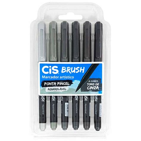 Marcador Artístico 6 Cores Brush Tons De Cinza Aquarelável Cis Submarino