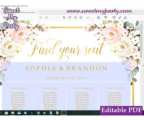 Blush Seating Chart Template Blush Roses Seating Plan Template Blush