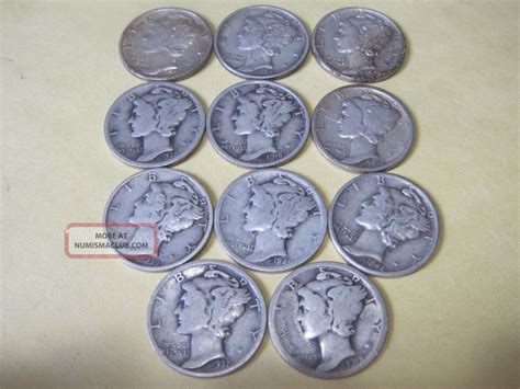 11 Circulated Mercury Silver Dimes/most With Marks