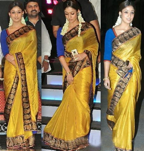 Bollywood Actress Saree Collections Nayanthara In Yellow Traditional Saree