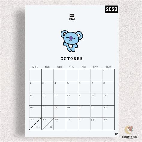 Bt21 Printable Calendar Bts Calendar Monthly Calendar Monthly Digital Planner Bt21