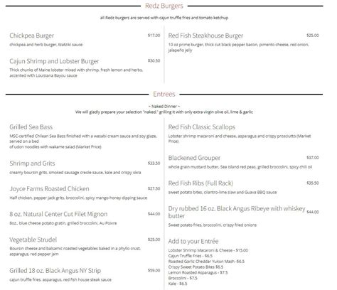 Menu at Red Fish Restaurant, Hilton Head Island