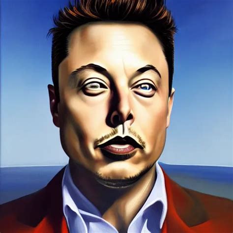 Surrealist Portrait Painting Of Elon Musk Futuristic Stable