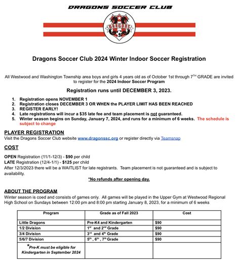 Registration Dragons Soccer Club