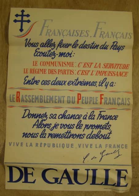 ANCIENNE AFFICHE POLITIQUE Rassemblement du Peuple rançais Général De