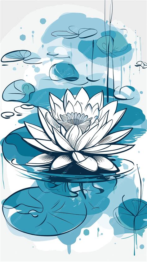 Premium Vector | Water lily in the pond drawing cartoon artwork vector