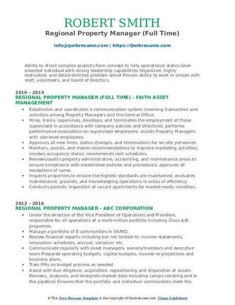 Regional Property Manager Resume Samples Qwikresume