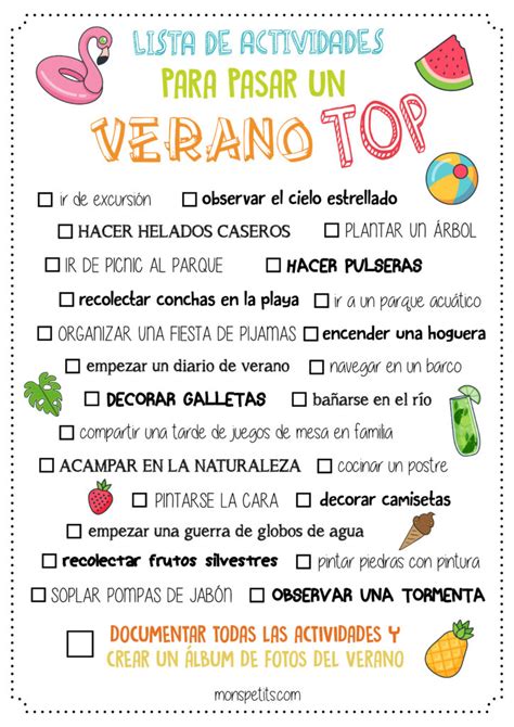 Lista De Actividades Para Pasar Un Verano Top Checklist Descargable