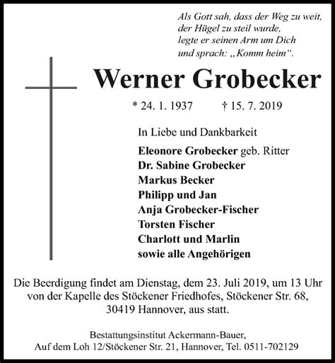 Traueranzeigen Von Werner Grobecker Trauer Anzeigen De