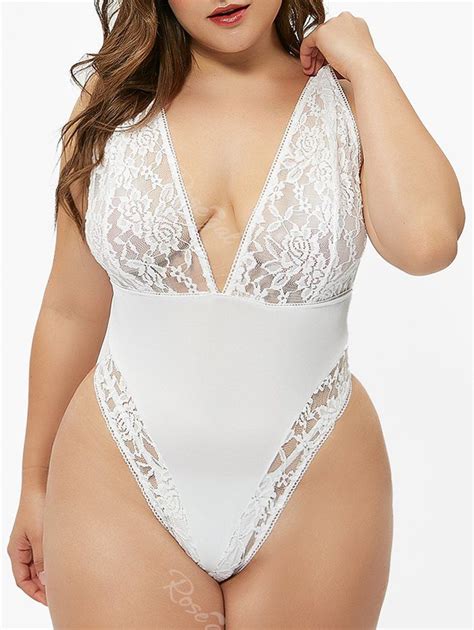 61 Off Open Back Lace Panel Plus Size Teddy Rosegal