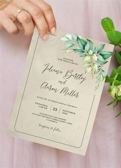 Download Printable Botanical Dusty Bohemian Wedding Invitation Pdf