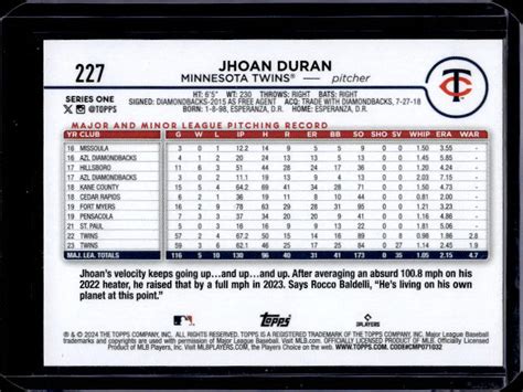 2024 Topps Series 1 Jhoan Duran 227 Color Logo