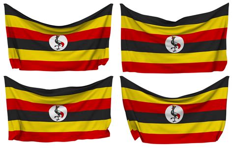 Uganda Pinned Flag From Corners Isolated With Different Waving Variations 3d Rendering