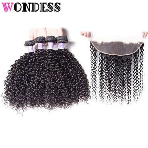 Wondess Cabelo Encaracolado Malaio Feixes De Cabelo Virgem Frontal