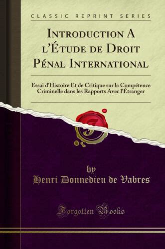 Introduction A L Tude De Droit P Nal International Classic Reprint