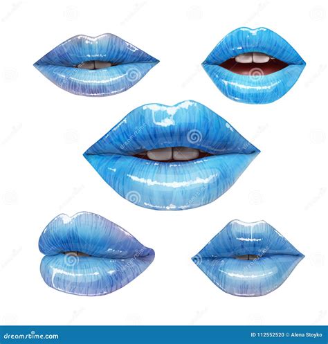 Blue Lips Set Stock Vector Illustration Of Beauty Element 112552520