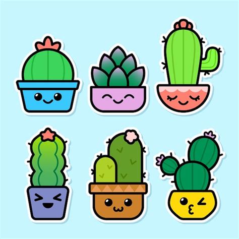 Premium Vector Set Of Cute Succulent Cactus Stickers