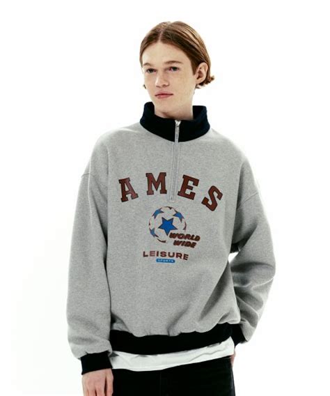 MUSINSA AMES WORLDWIDE SOCCER LOGO HALF ZIPUP GRAY