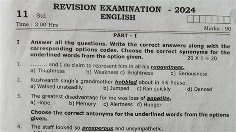 Th English First Revision Exam Question Paper And Answer Key