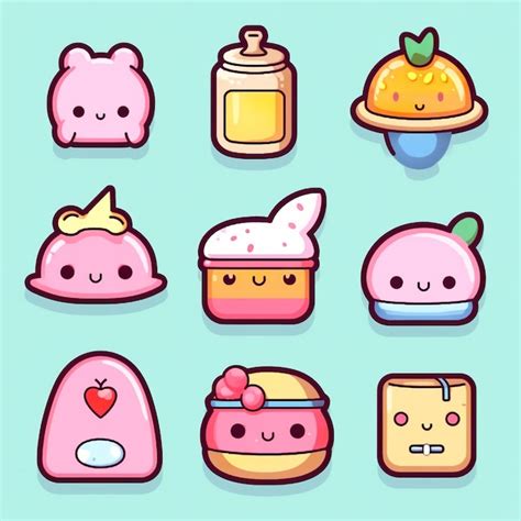 Premium Vector A Collection Of Kawaii Food Items