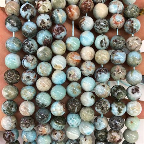 Larimar Beads Natural Gemstone Beads Round Genuine Larimar Etsy