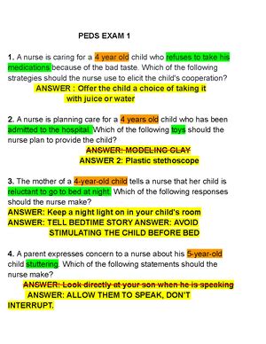 Peds Exam Practice Questions To Exam For Peds Peds Exam The