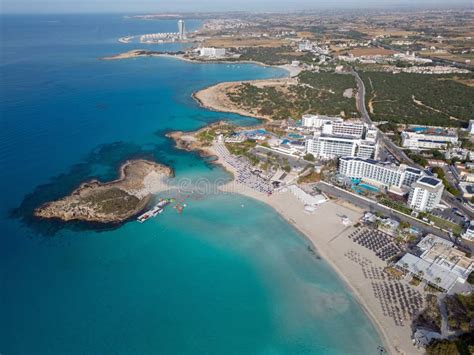 Cyprus Coastline With Nissi Beach In Ayia Napa Aerial Sunny Morning