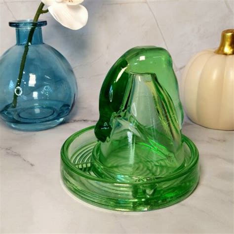 Nude Bottoms Up Shot Glass W Ash Tray Green Depression Style Glass Bar Decor EBay