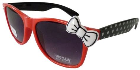 Sanrio Hello Kitty Polka Dot Style Designer Inspired Wayfarer Sunglasses Red Black With White